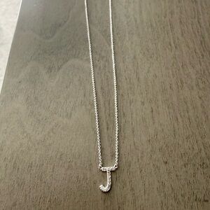 Silver Initial J Necklace with Diamonds
